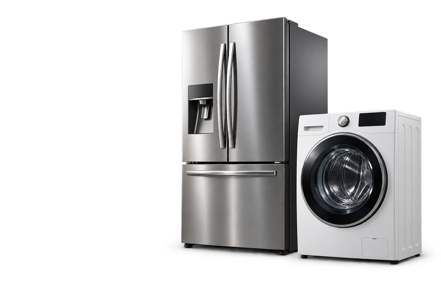 Stainless refrigerator and white washer
